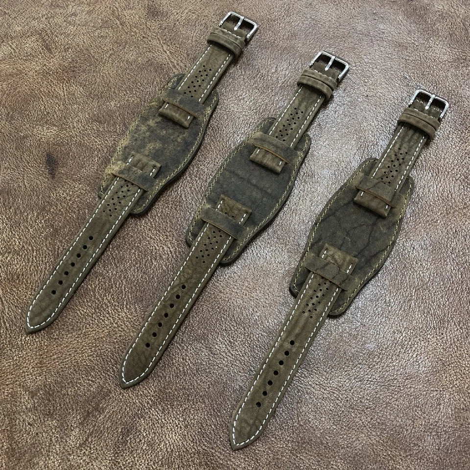 Cinturino orologio Bund vintage in pelle di bisonte selvatico misura 18/20/22 mm UK94H - Immagine 2 di 4
