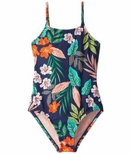  152 Hobie Swimwear Girl's Blue Floral-Print Ladder-Strap One-Piece Swimsuit 7