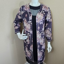 Clelsea&theodore Purple Floral Faux Suede Open Front Cardigan Jacket~size S