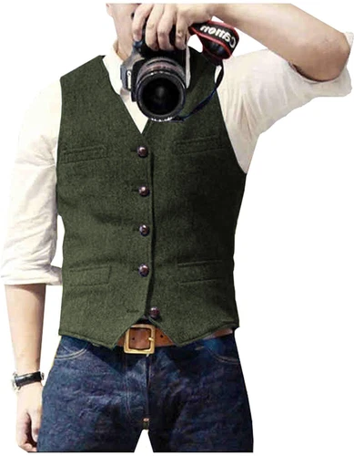 Mens Vest Herringbone Retro Vintage Tweed Waistcoat Lined Tailored Notch Lapel++ - Bild 7 von 31