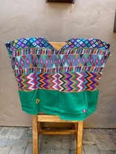 Handwoven Vintage Guatemalan Blouse, Green Base Geometric Design Huipil, San Ped