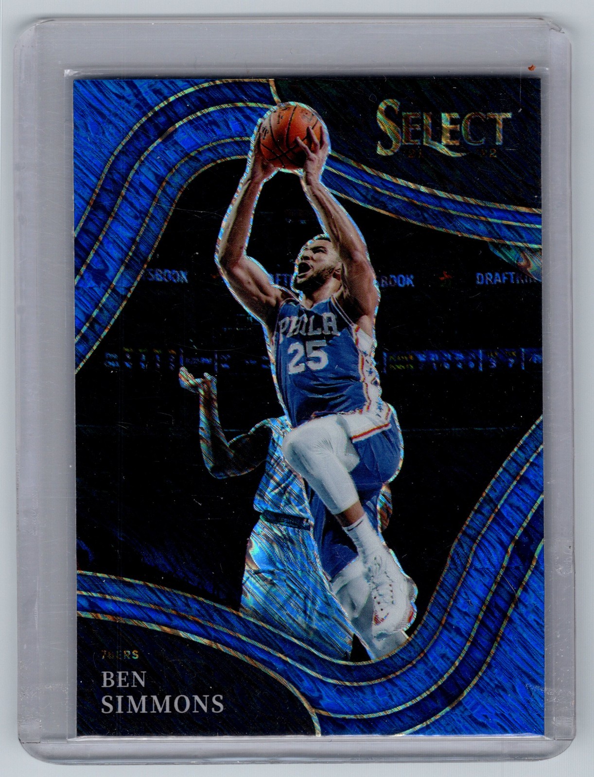 2021-22 Panini Select #258 Ben Simmons Blue Shimmer Prizms courtside