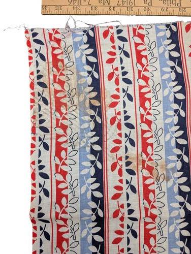 2 Vtg Cotton Feedsack Open Large Scale Floral Red White Blue Ivy Stripes 36x45 - Picture 9 of 11