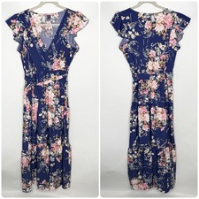Shein Floral Blue V-Neck Maxi Dress Flutter Sleeves Woman’s Size Large
