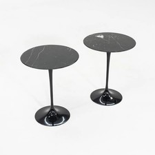 2010s Pair of Eero Saarinen for Knoll 16 Inch Nero Marquina Tulip Side Tables