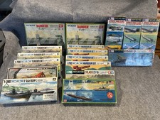 Lot of (17) 1/700 scale model ship kits, planes, buildings; Skywave, Tamiya, etc