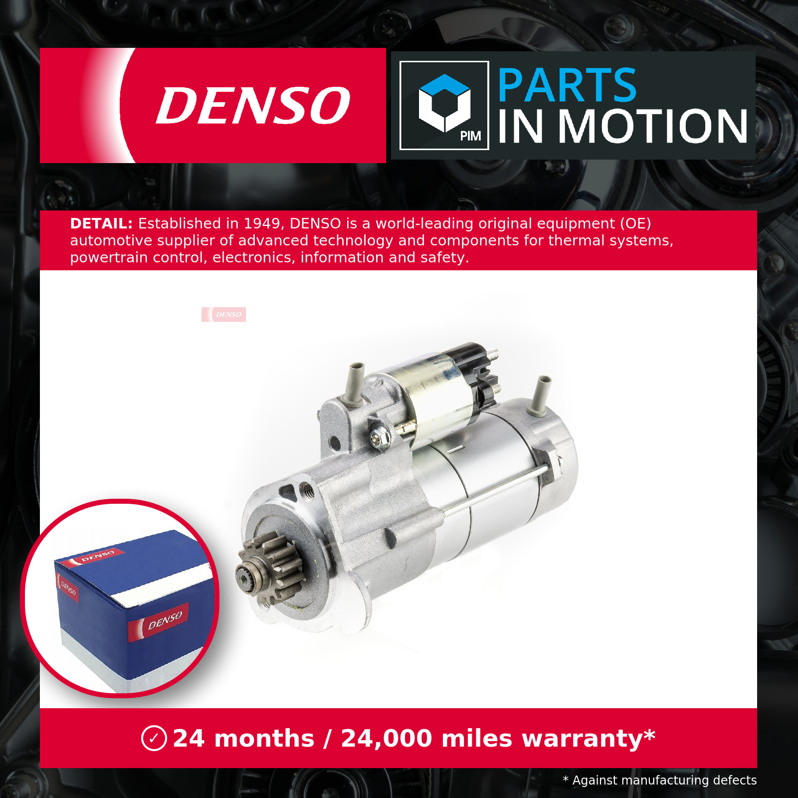 Starter Motor fits JAGUAR F-PACE X761 2.0D 2015 on Manual Transmission Denso New - Image 2