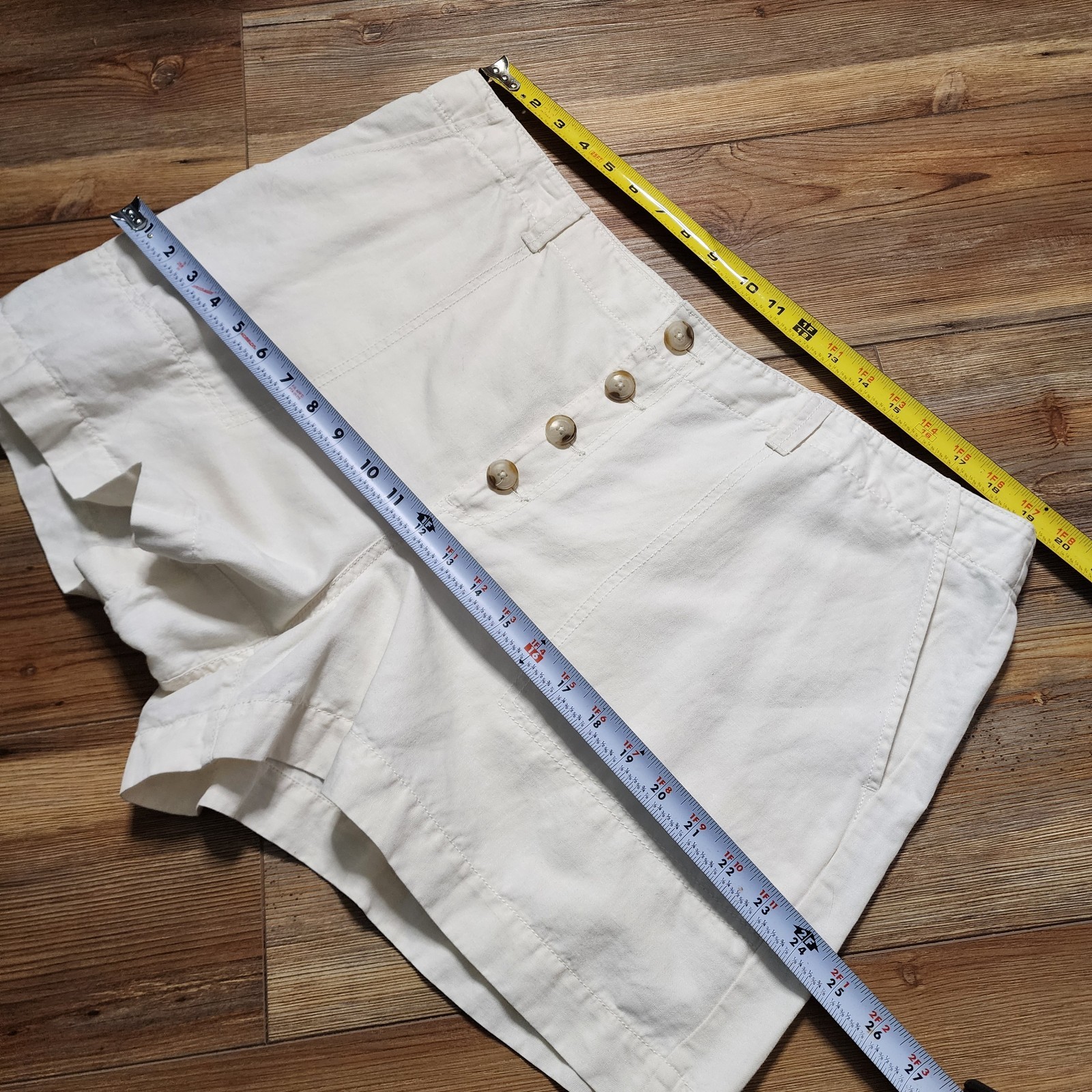 LOFT Casual Shorts Womens 18 Off White Button Front 3.5" Cotton Linen thumbnail 6