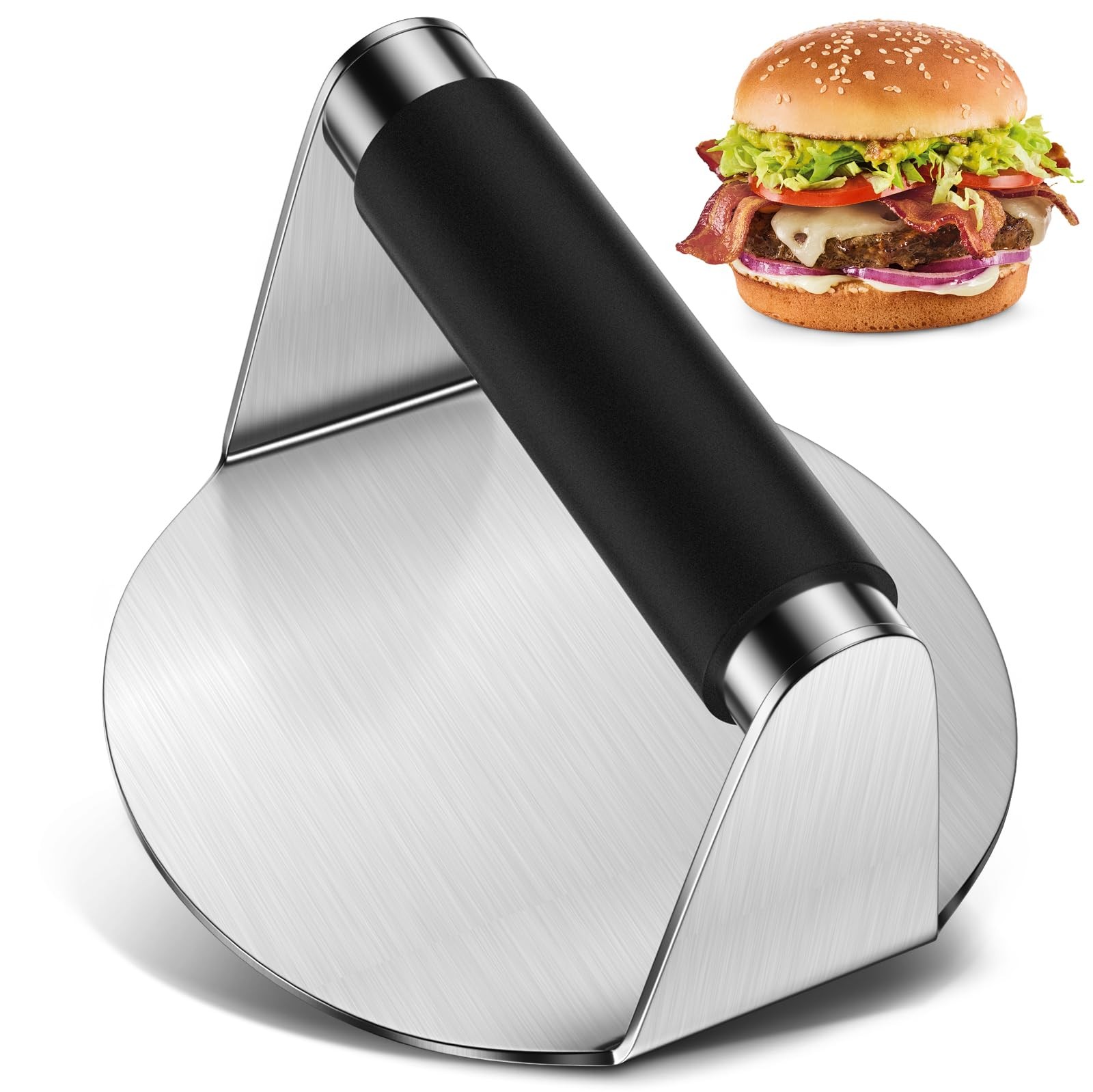 Presse smash burger avec poignée silicone contre la chaleur