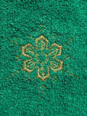 Green with Gold Embroidered Snowflake Pattern  Hand Towel