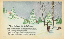 Postcard Best Wishes for Christmas Snow Trees Deer