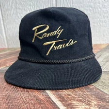 Vtg Randy Travis Corduroy Embroidered Snapback Spellout Corded Black Hat Country