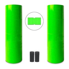 Price Gun Labels 10,000 Total - 20 Rolls Fluorescent Green with Ink Rollers