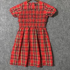 J Crew Crewcuts Red Tartan Girl s Size 10 Cotton Smocked Dress