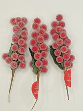 ASHLAND CHRISTMAS SUGARED HOLLY BERRY PICKS TREE CRAFT FLORAL LOT OF 3 FREE SHIP