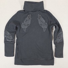 Lululemon Turtleneck Sweatshirt Womens Size 2 Black Floral Embroidered Heavy