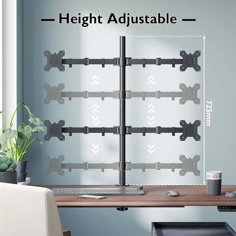 Quad Monitor Stand 13-27" Adjustable Full Motion Arm Mount VESA 75x75 100x100 - Image 3 of 4