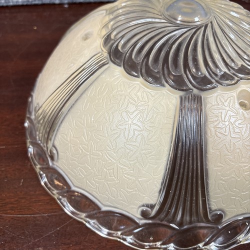 Vintage~1930 Art Deco 3 catene~lampada da soffitto paralume in vetro beige testurizzato~10" - Foto 2 di 4