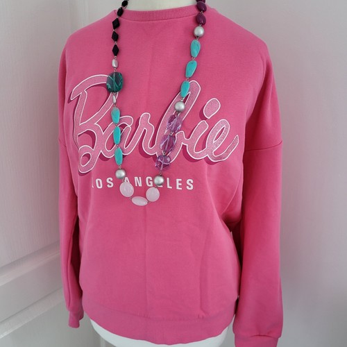 BARBIE Sweatshirt Jumper Size Small Bright Pink Glitter