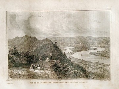 Lithographie Amerika ''Blick Auf Den Connecticut Fluss Vom Mount Holyoke''