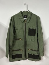 SMYTHE Surplus Linen Blend Jacket Military Style Army Green Sz Medium Lined