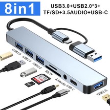 Multiport USB-C Hub Type C To USB 8 in 1 3.0/2.0 3.5mm Audio TF/SD Card Reader