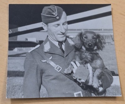 LUFTWAFFE w LONG HAIRED DASCHUND HOT DOG DOXIE WW2 German Military Wartime Photo