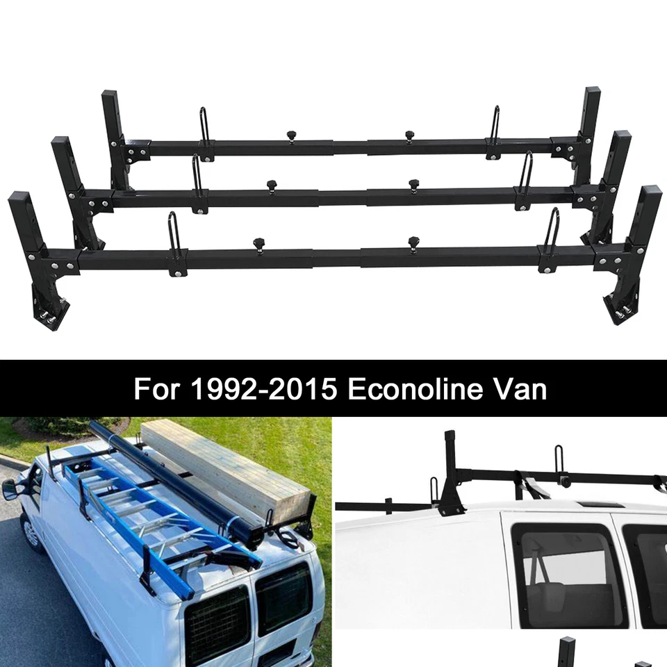 Fit For Ford Econoline Van 3 bar 1992-2015 Ladder Roof Racks Steel Black Rack Foto 4 de 4