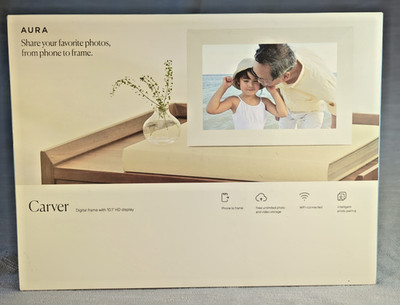 Aura 10'' Carver Digital Photo Picture Frame, Sea Salt - AF903-WHT Factory Sealed
