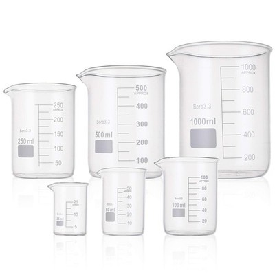 6 Pack Glass Lab Beaker Set Measuring Cup 50/100/250/500/1000 ML