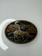 Vintage 1977 Bergamot Brass Works Native American Indian Belt Buckle Horse Chief