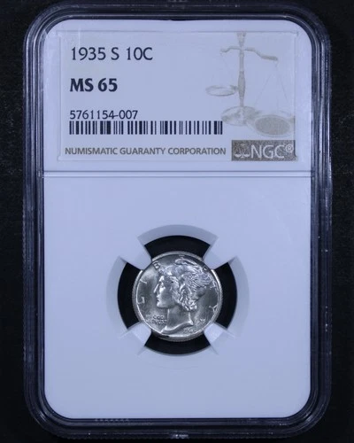 1935-S Mercury Dime - 10c NGC MS65 - Nice Example!