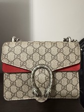 Gucci GG Supreme Chain Shoulder Bag, Beige/Red/Black, Metal Hardware, Small