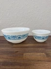 Vintage Pyrex Horizon Blue Mixing Bowl Set of 2 White Milk Glass Nesting Bowls