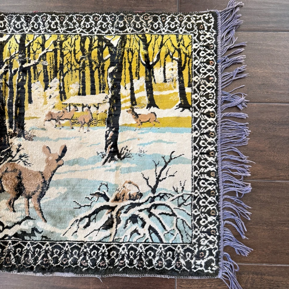 Tapiz de alce vintage escena de caza vida silvestre decoración colgante mesa corredor Foto 2 de 4