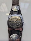 Vintage Timex Watch, Wind Up, W/ Leather Buffalo Nickel Band, 7.25" Wrist (D)