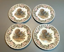 4 Thanksgiving Queen's Church Myott Turkey Design Luncheon Plates, 8"