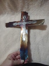 Distressed Cross Colorful Metal Art 12" X 10"