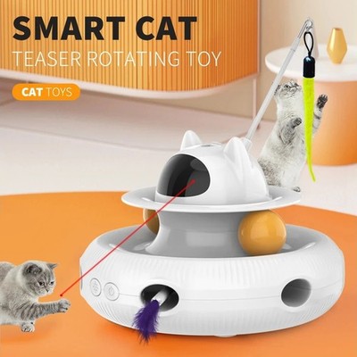 4 in 1 Interactive Cat Toy Laser Feather Trackball USB Rechargeable Indoor Cat P