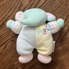 Vintage Eden Pastel Elephant ABC Plush Rattle Lovey Stuffed Animal Baby Toy 7  
