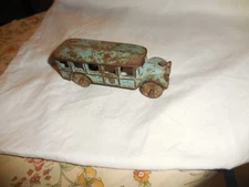 Vintage  1920S A.C. Williams Cast Iron Blue Bus W/ Metal Wheels 5 Windows 4 1/2"