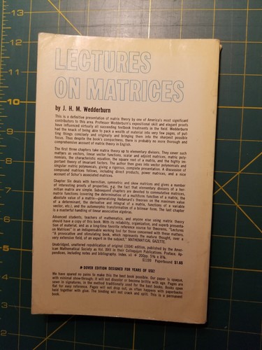 Lectures on Matrices by J.H.M. Wedderburn - Picture 4 of 5