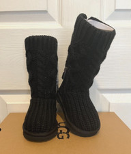 NIB Authentic UGG Girls Toddlers Classic Cardi Cable Knit Black Boots Size 6