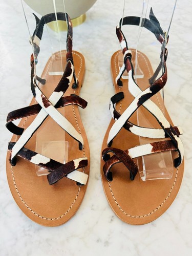 COUNTRY ROAD Cow Print Leather Strappy Flat Sandals Size 40 / 9 BRAND NEW