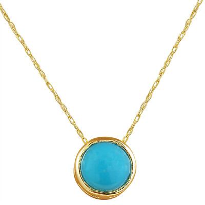 1.5 ct Natural Turquoise 14k Solid Gold 1 Bezel Floating Necklace 18'' for Women