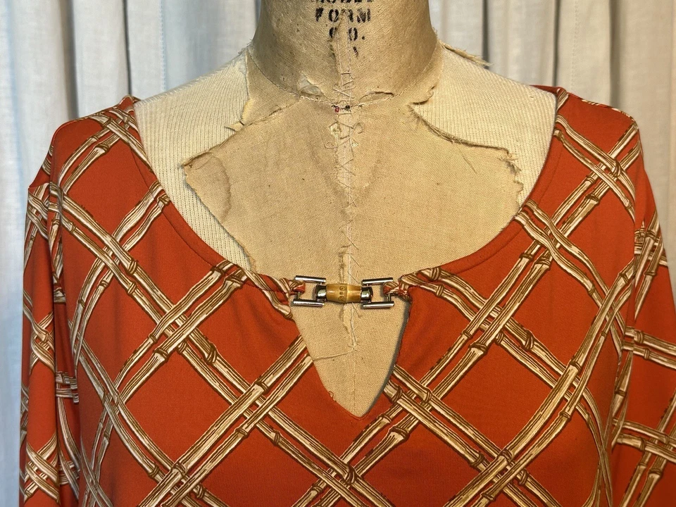 Charter Club 女式橙色/金色竹印花 1/2 袖束腰上衣,尺寸 3X 二手 — 第 2/4 张图片