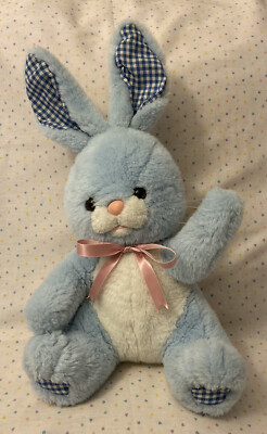 Vintage Blue & White Gingham Bunny Rabbit Easter Stuffed