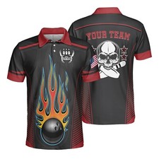 Personalized Bowling Skull Polo Shirt 3D Men Women, Custom Team Bowling Shirt