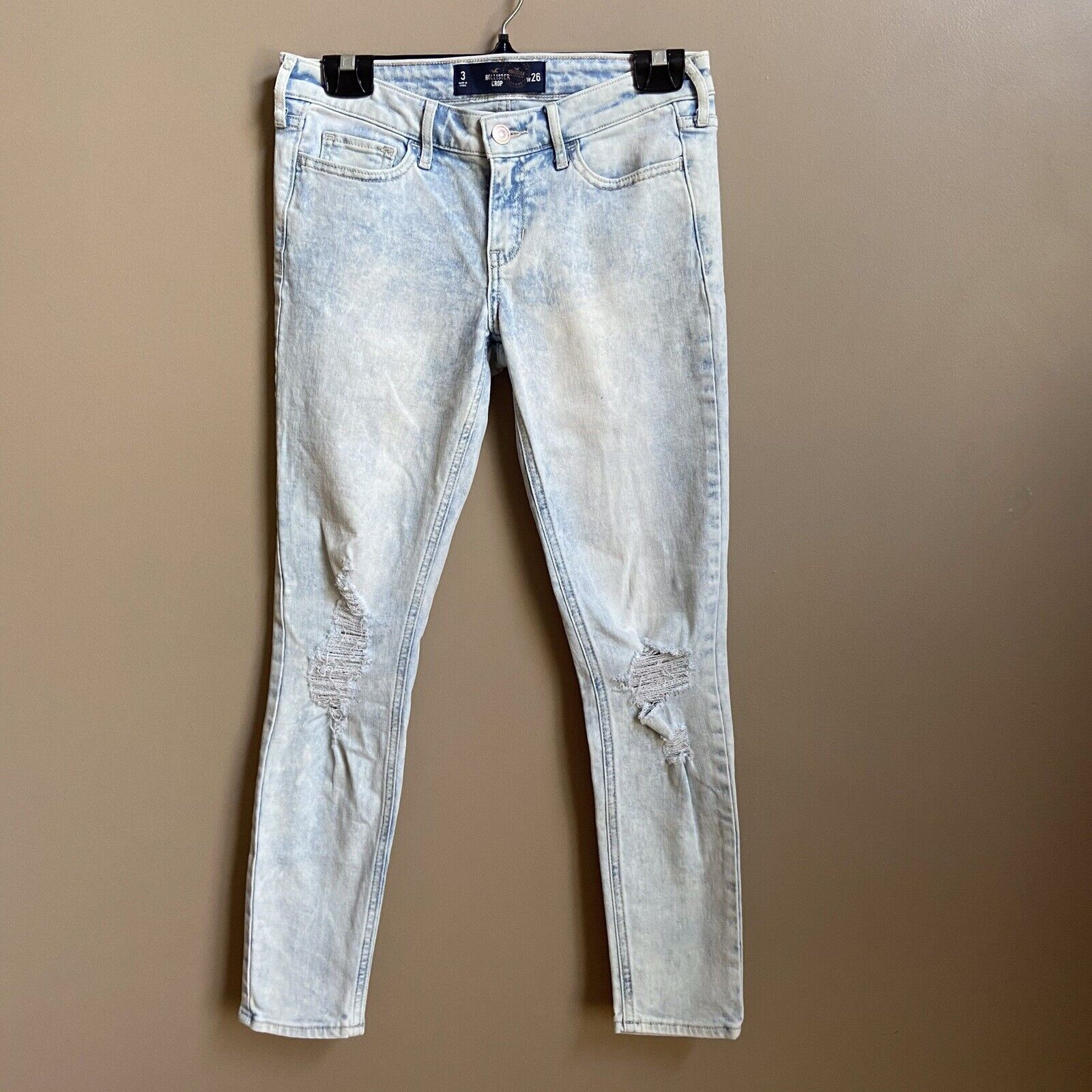 Hollister Crop Skinny Jeans Size 3 Distressed Aci… - image 1