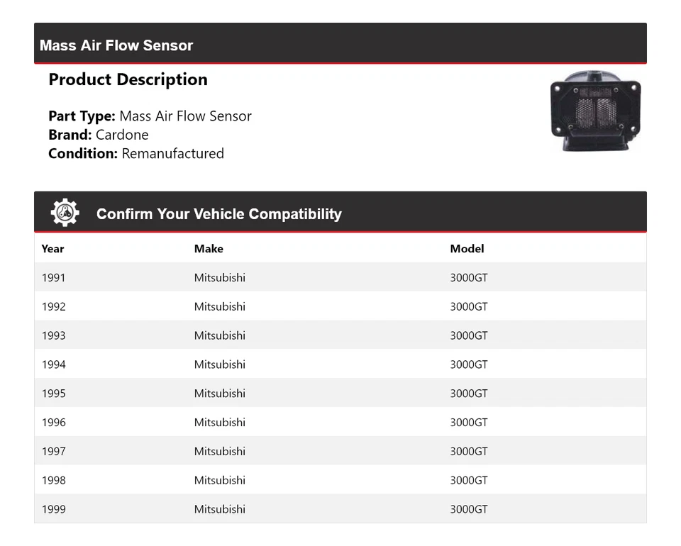 For 1991-1999 Mitsubishi 3000GT Mass Air Flow Sensor Cardone 1992 1993 1994 1995 - Image 2 of 4